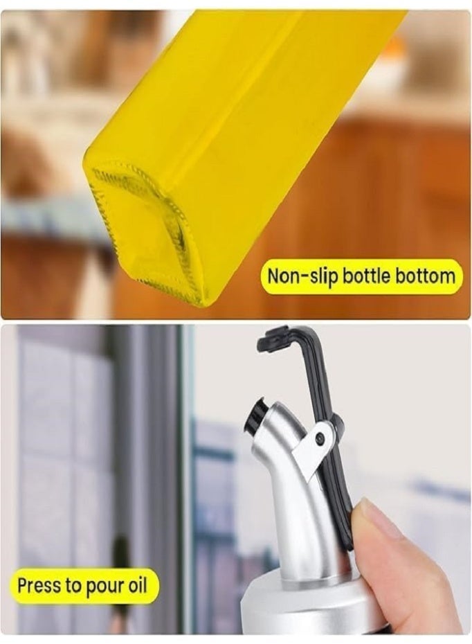 LIVVY Glass Oil Dispenser Bottle with Pourer, Transparent Square Vinegar and Olive Oil Bottle for Kitchen, Leak Proof Sauce and Cooking Oil Container (2 Pack) - Image 4